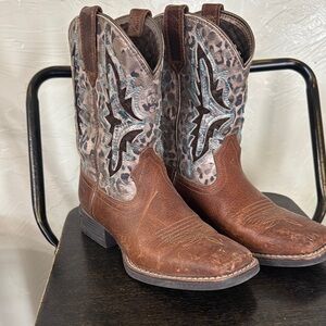 Ariat Brown and Blue Leather Cowboy Boots